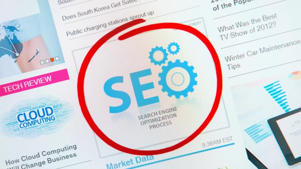 Graphic showing SEO in a magazine.
