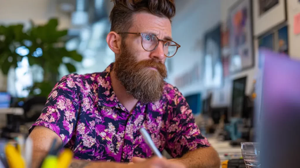 A professional seo copywriter focused on his computer screen.